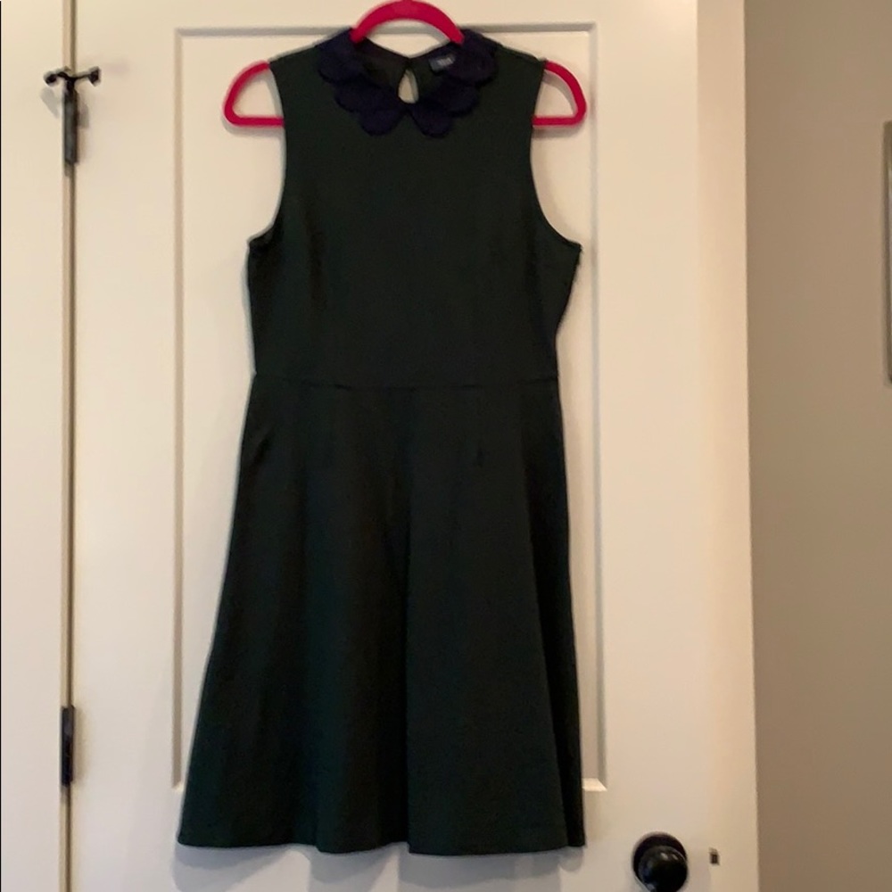ModCloth Dark Green Dress with Navy Peter Pan Collar